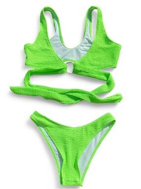 Neon Green Textured Two-Piece Bikini